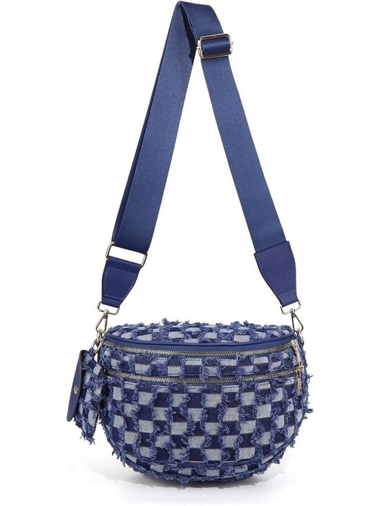Handbags - Stylish Checkered Crossbody Bum Bag for Women - Denim Checkerboard Design, Small